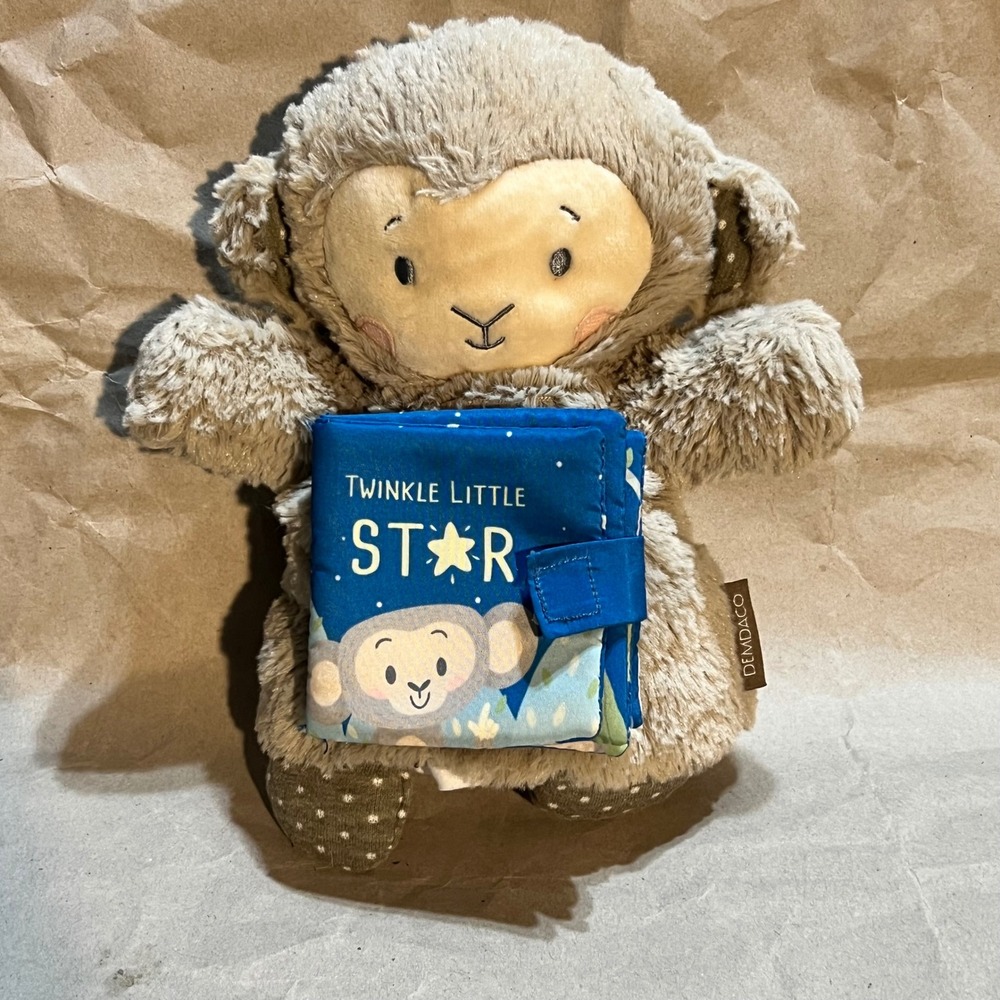 DEMDACO Small Monkey Plush Hand Puppet Twinkle Little Star Soft Book Tan Blue